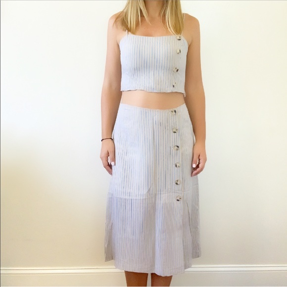 'Leaden' Set Striped Linen Midi Skirt - Picture 2 of 6